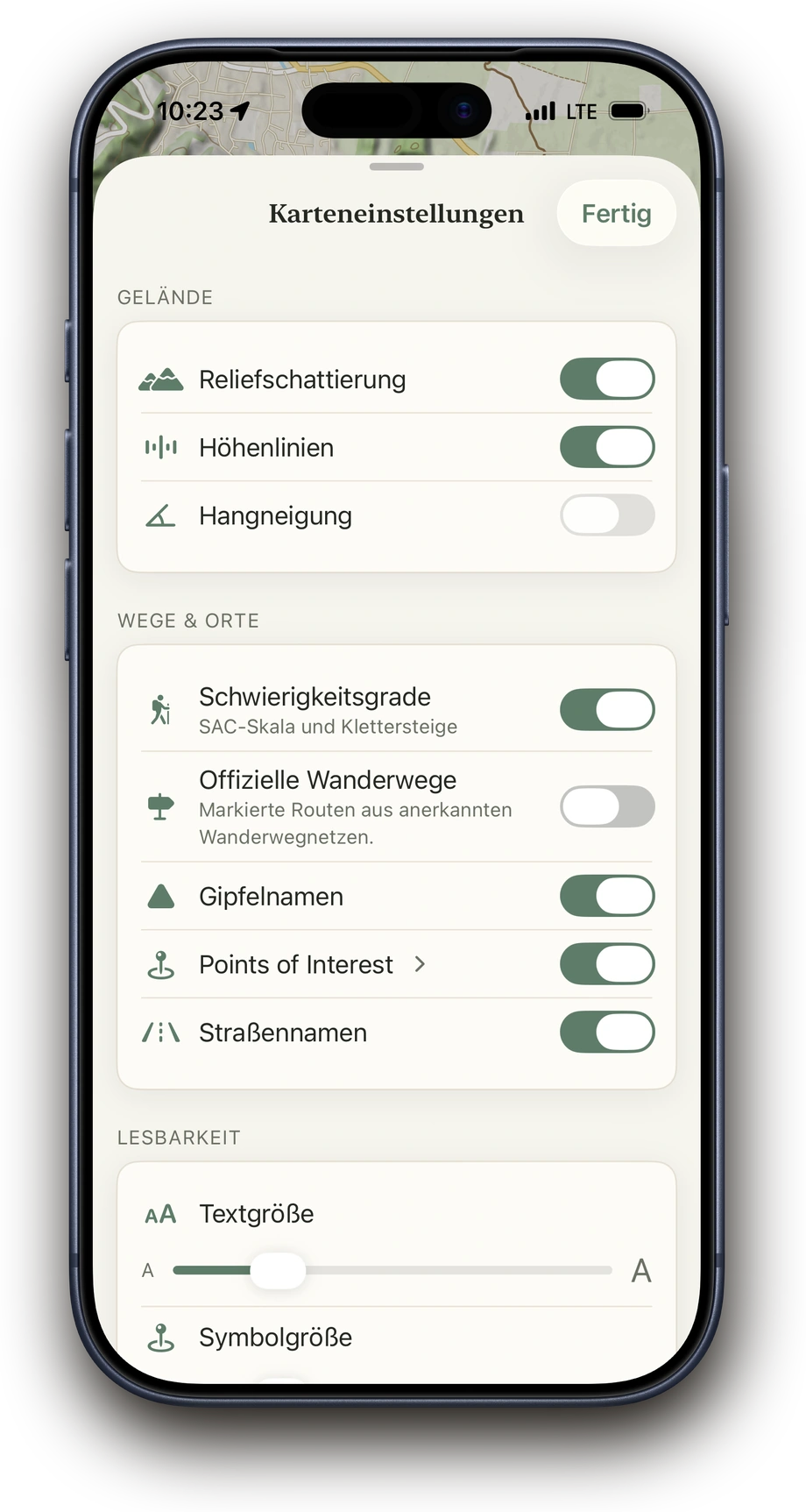 Karten-Einstellungen in Above: Ebenen und Overlays
