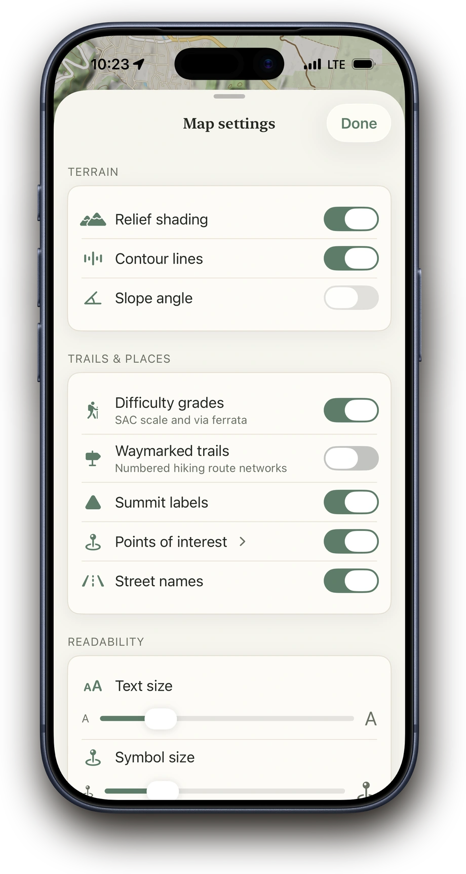 Map settings in Above: layers and overlays