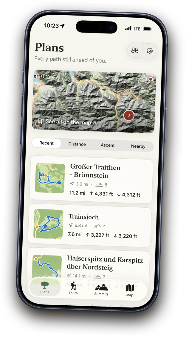 Planned tours in Above on the map with route pins
