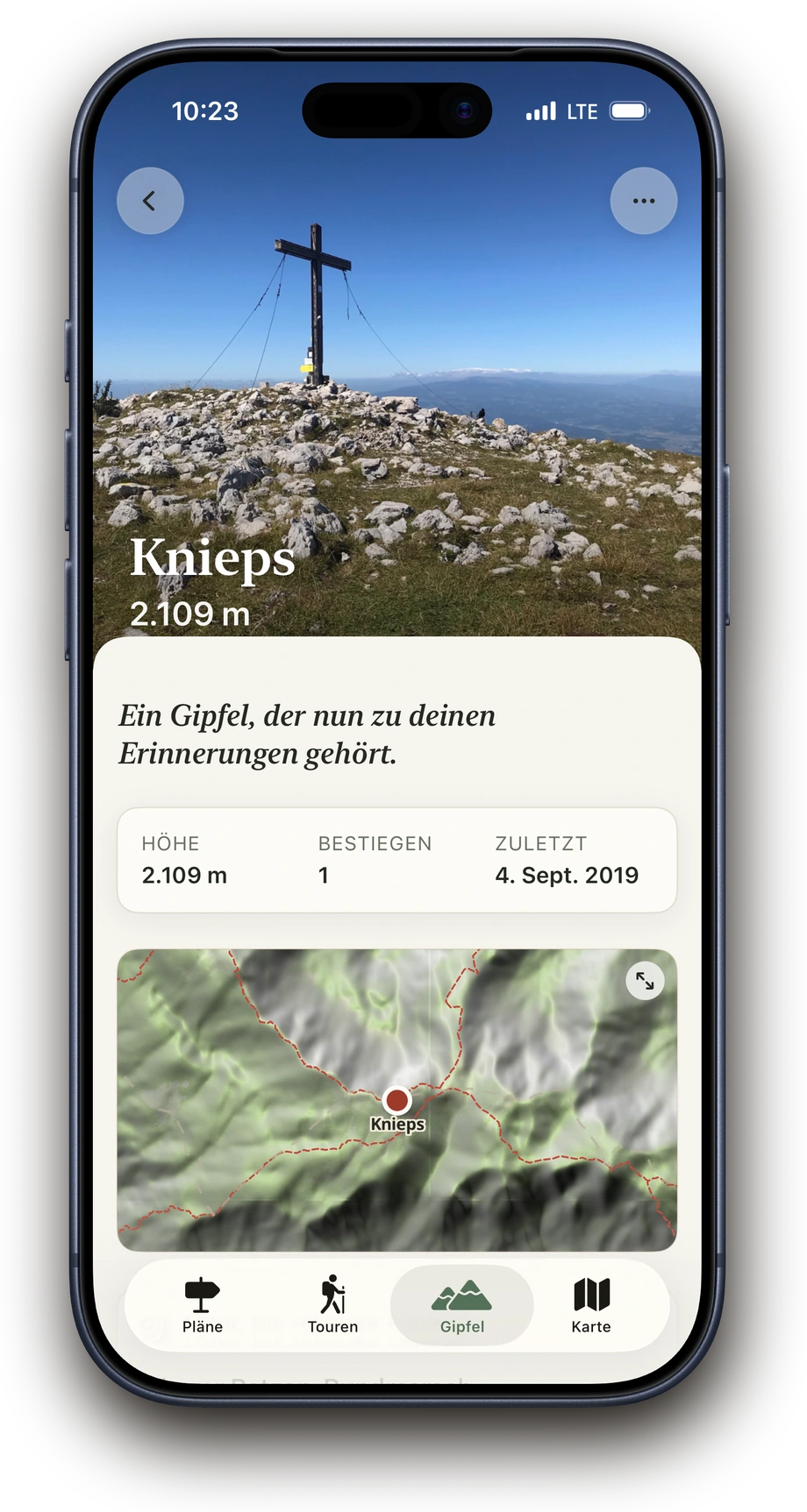 Gipfeldetail Knieps in Above mit Foto, Höhe, Karte und Besteigungen