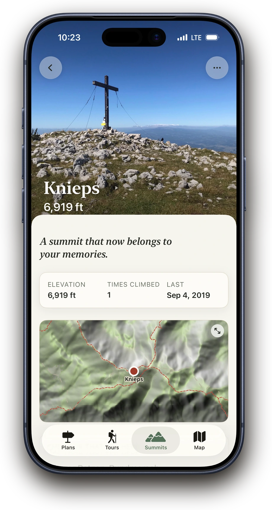 Knieps summit detail in Above with photo, elevation, map and ascents