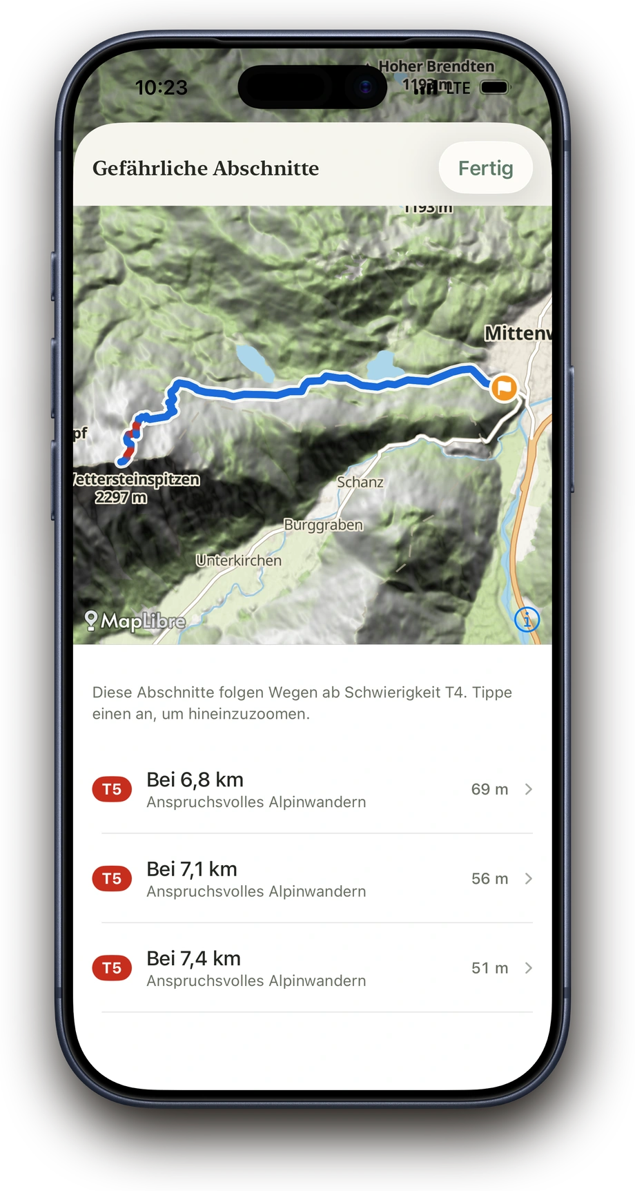 Gefährliche Abschnitte einer geplanten Tour in Above