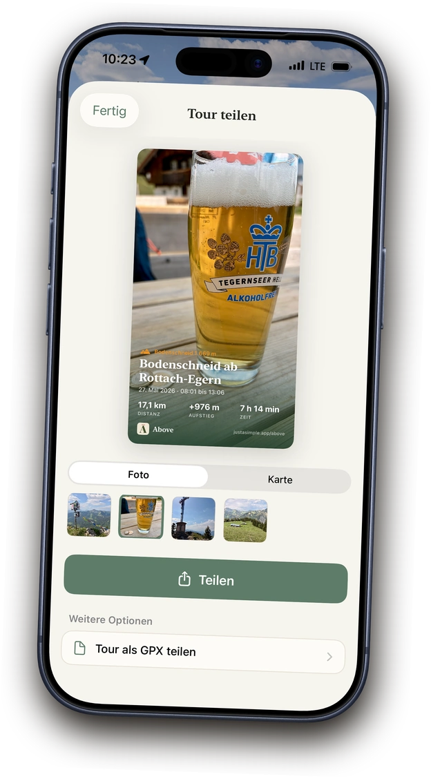Tour in Above als Bild oder GPX teilen