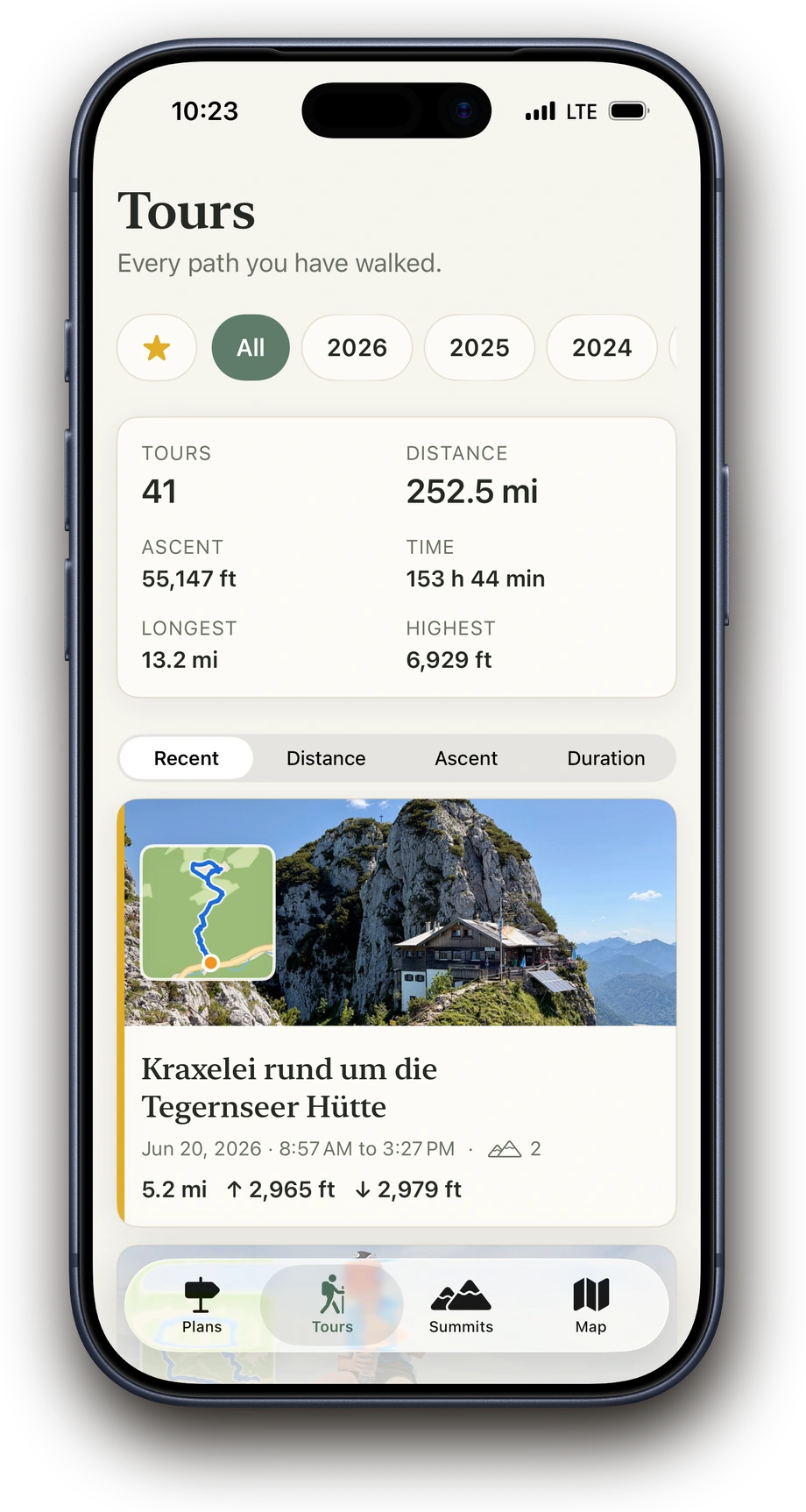 Tour archive in Above with search, filters and a tour list